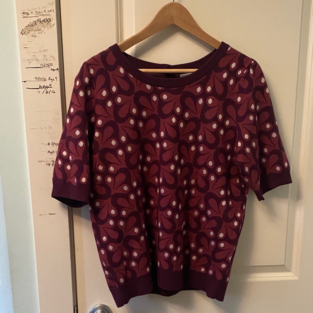 Purple Patterned Short Sleeve Sweater
